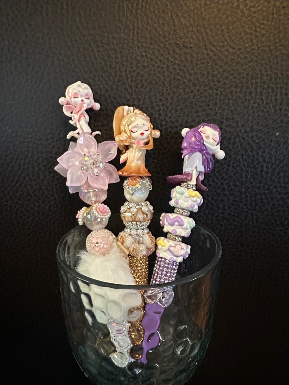 Handcrafted Decorative Pen Trio in Pink, Gold & Purpleskull panda pens